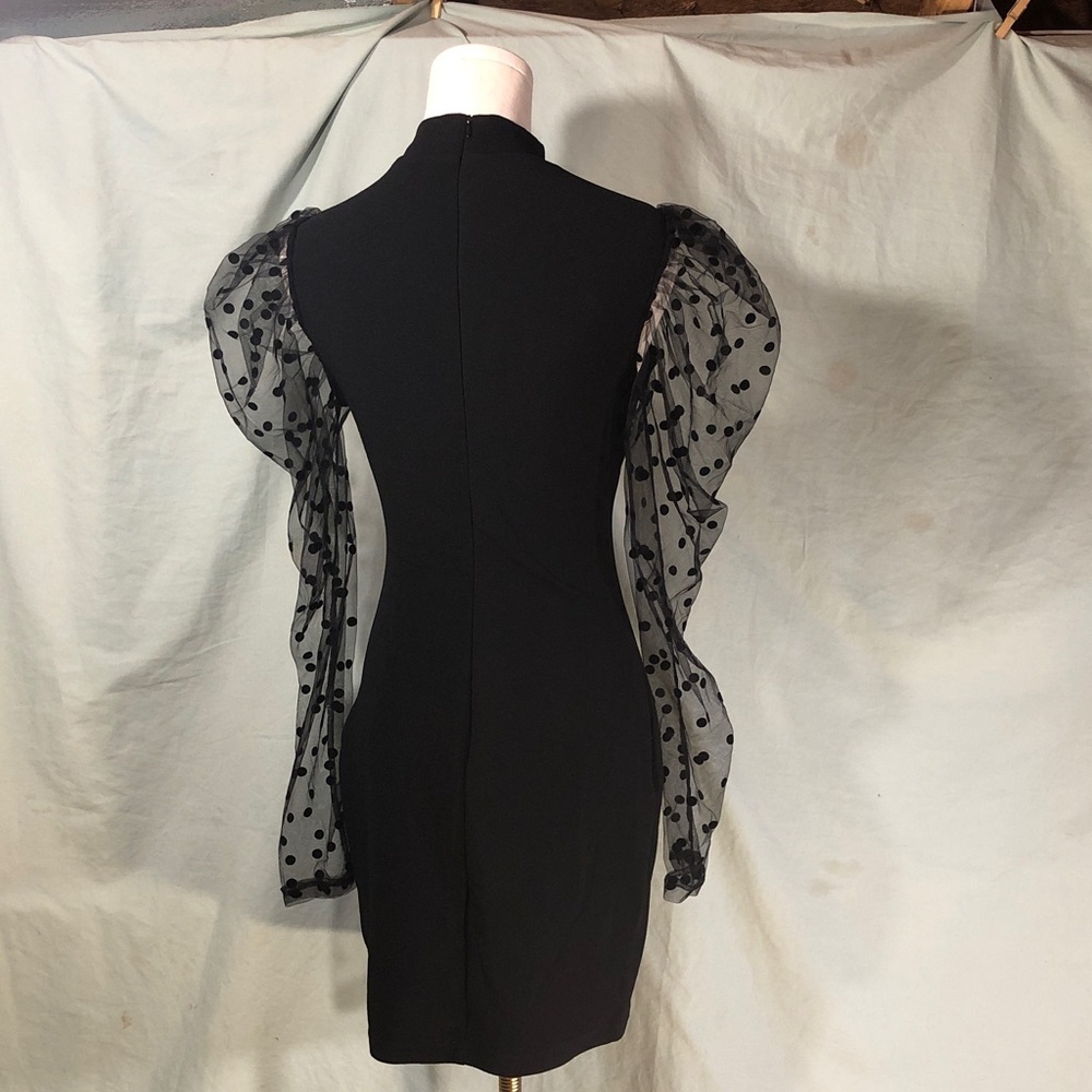 Prom Black Dress with Sheer Polka Dot Mesh Sleeves Size Small - Picture 11 of 16